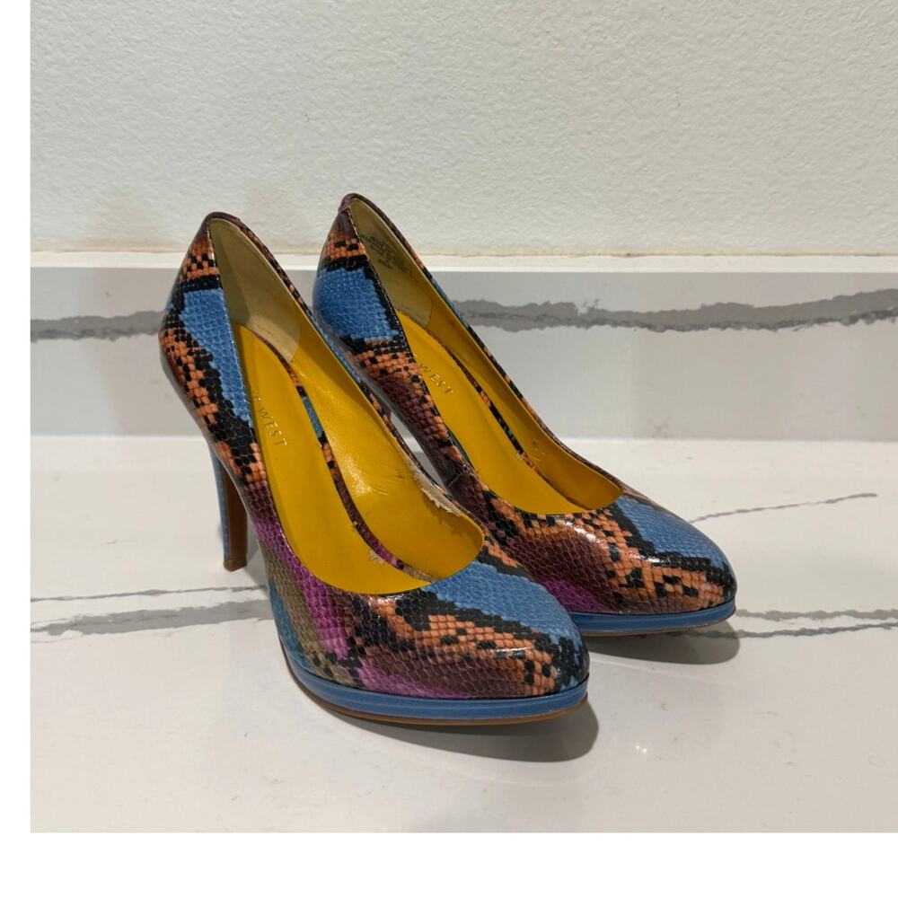 Nine West Multi Color Snakeskin Platform Pumps Faux Python Stiletto Heels Women